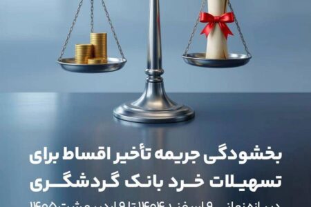 بخشودگی جریمه تأخیر اقساط برای تسهیلات خرد بانک گردشگری در بازه زمانی ۹ اسفند ۱۴۰۴ تا ۹ اردیبهشت